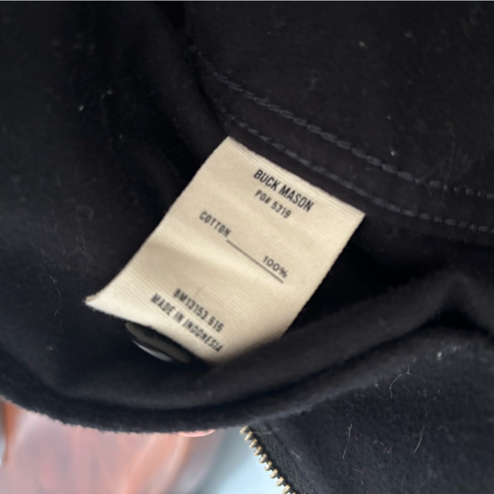 Buck Mason Black Sueded Moleskin Chore Coat with Brass Zipper (Large) - Picture 6 of 6